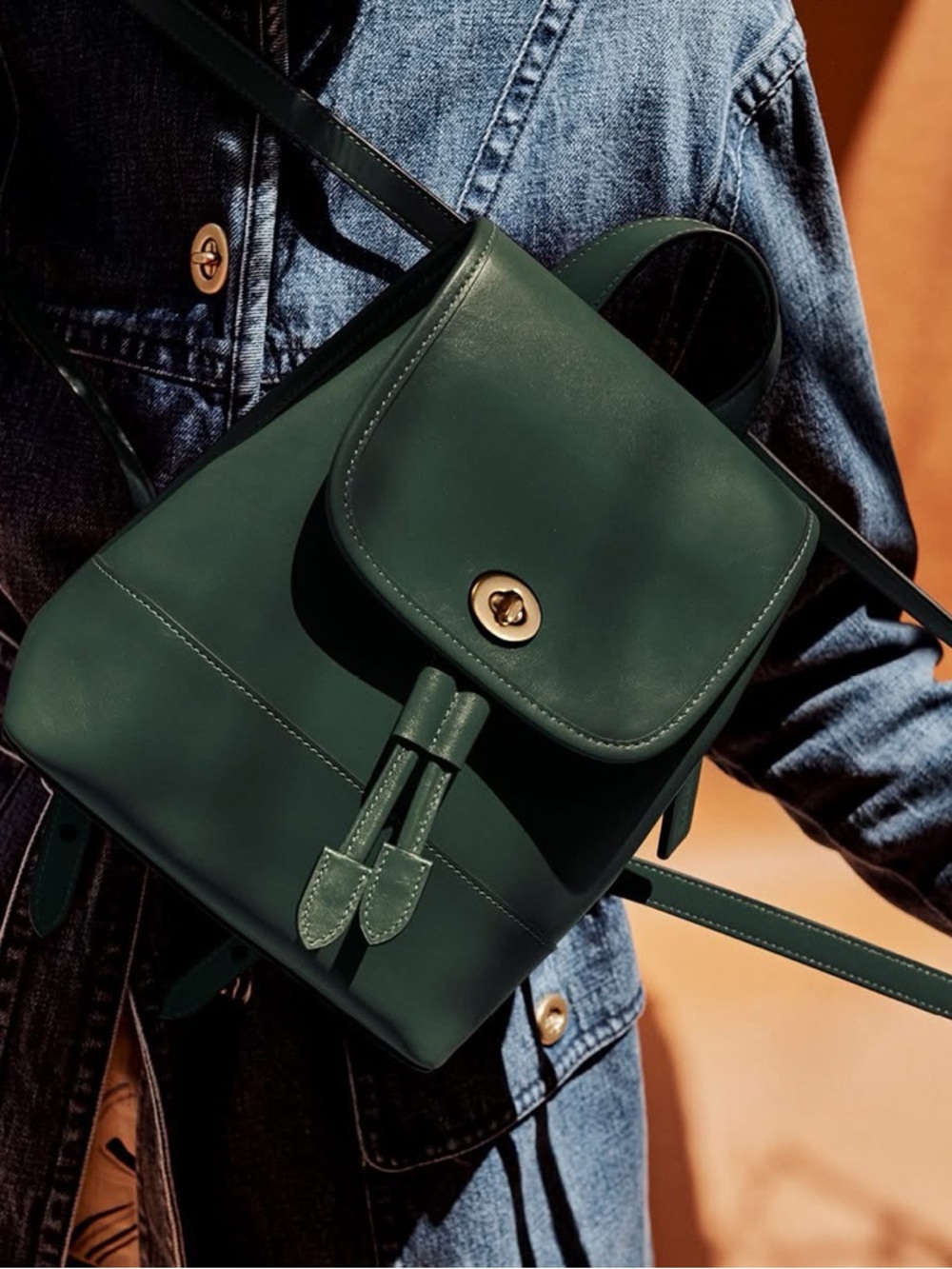 COACH- Green Leather Backpack Purse -Daypack- RARE